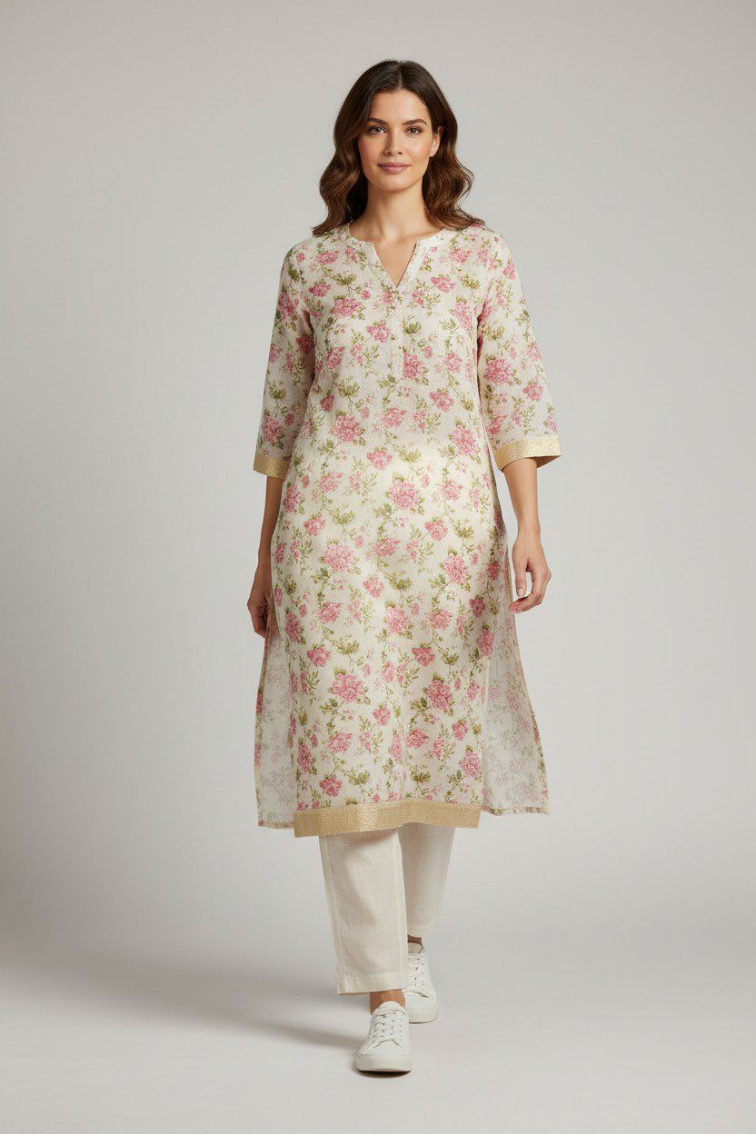 Traditional charm with floral onam kurthi handcrafted