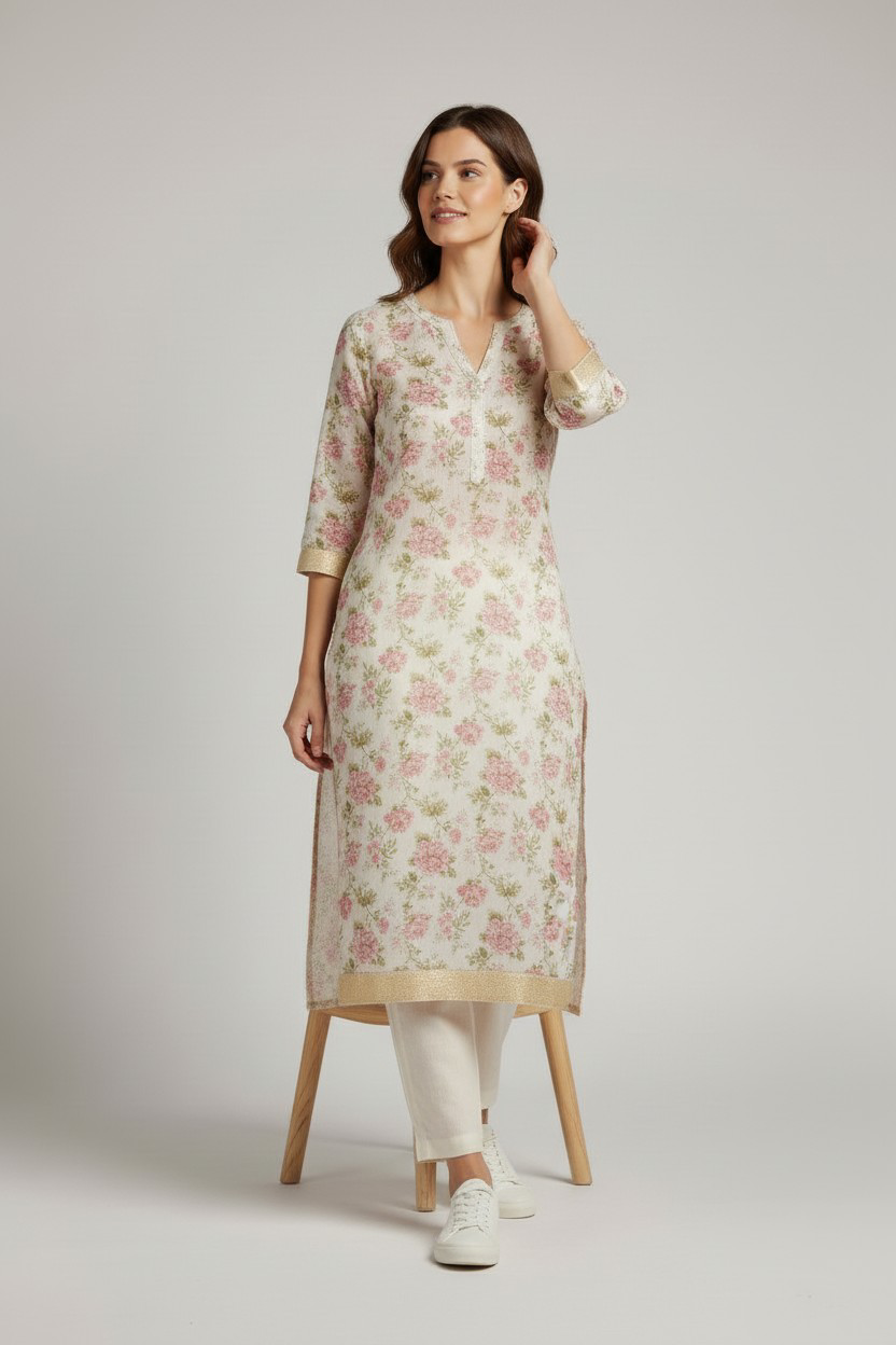 Traditional charm with floral onam kurthi handcrafted