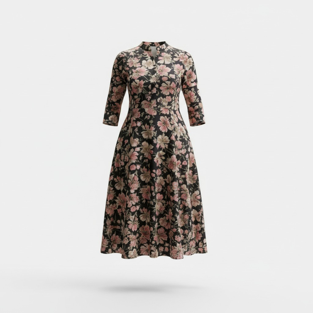 Black floral A-line dress