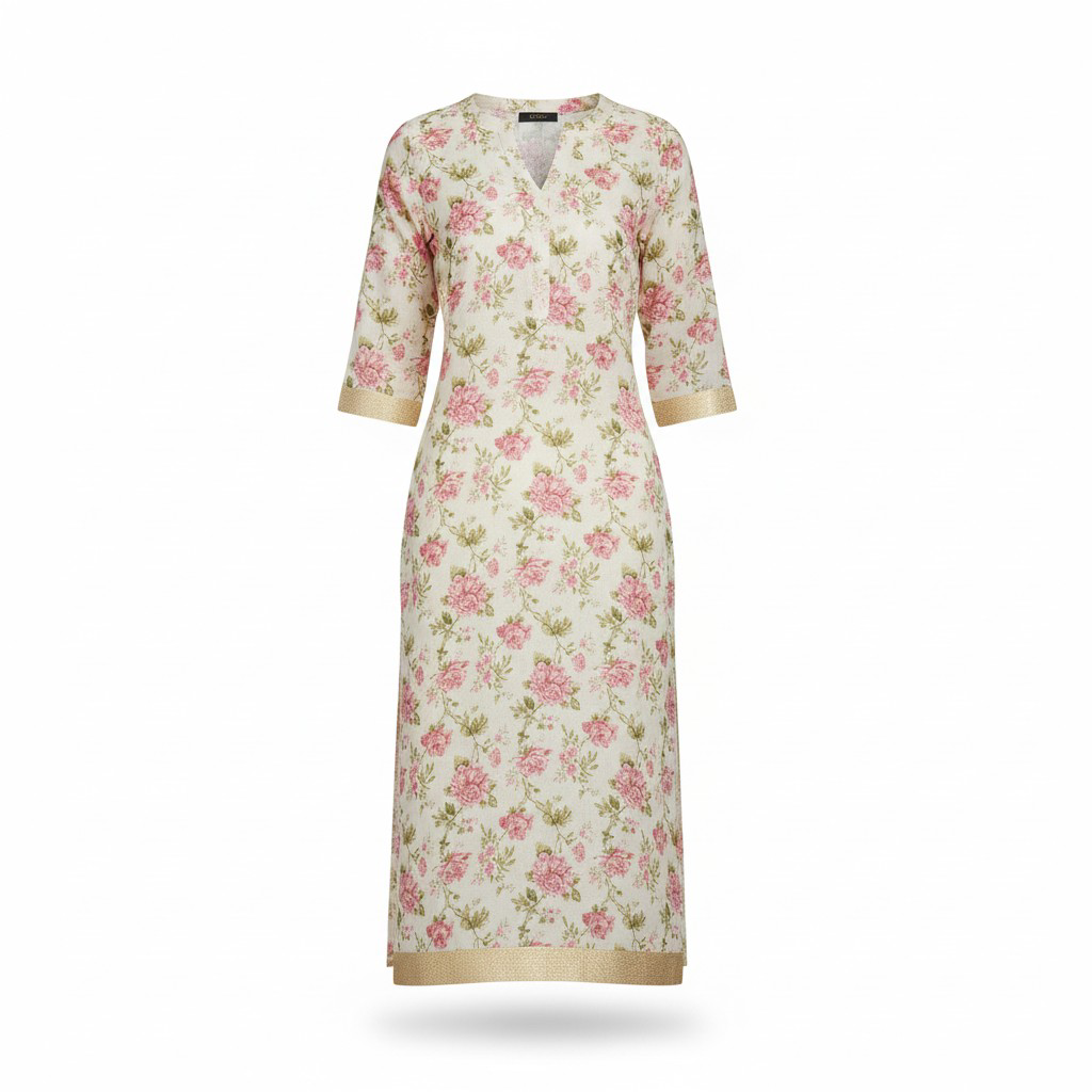 Traditional charm with floral onam kurthi handcrafted